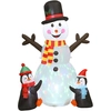 Bild von Outsunny Aufblasbarer Schneemann mit Pinguinen, 180 cm, mit LED-Lichtern und Blinklicht-Projektor, Befestigungsmaterial und Gebläse, Weihnachtsdekoration für Innen und Außen Aosom