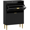 Bild von HOMCOM Schuhschrank 12 Paar, schmaler moderner Schuhschrank mit 2 klappbaren Schubladen, gerillten Paneeltüren und verstellbaren Einlegeböden, für Flur und Eingangsbereich, 60 x 24 x 91,5 cm, schwarz Aosom