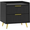 Bild von HOMCOM Nachttisch mit 2 gerillten Schubladen, goldfarbene Metallfüße, Nachtkästchen für Schlafzimmer, Wohnzimmer, 50 x 40 x 50 cm, schwarz Aosom
