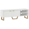 Bild von HOMCOM TV-Möbel Holz-TV-Bank für Fernseher bis 177,8 cm mit 2-türigem gerilltem Schrank, offenem Fach und Kabeldurchlässen, für Wohnzimmer Schlafzimmer, 140x39x47cm, weiß Aosom