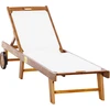 Bild von Outsunny Sonnenliege Relaxliege Gartenliege verstellbar aus Akazienholz und Textil, Natur und Weiß, 198x60x55-88 cm für Garten und Terrasse Aosom.de