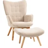 Bild von HOMCOM Ohrensessel mit Hocker Relaxsessel Polstersessel Cord-Optik Loungesessel Armlehnstuhl Holzbeine Fernsehsessel Beige für Wohnzimmer Aosom.de