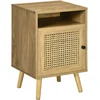 Bild von HOMCOM Nachtschrank Nachttisch mit Schrank, Beistelltisch mit Ablagefach, Nachtkommode Nachtkästchen mit Rattenoptik für Schlafzimmer, Wohnzimmer, 39 x 35 x 60 cm, Natur Aosom