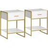 Bild von HOMCOM Nachttisch, 2er Set, Nachtschrank mit Schublade und offenem Regal, Nachtkommode, Beistelltisch aus Stahlrahmen für Schlafzimmer, Wohnzimmer, Weiß+Gold, 45 x 40 x 60 cm Aosom