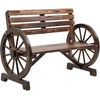 Bild von Outsunny Gartenbank 2-Sitzer Holzbank mit Wagenrad-Armlehnen im Landhausstil, Tannenholz, Braun, 105,5x56x79cm Aosom