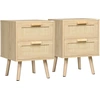 Bild von HOMCOM 2er Set Nachttisch, Nachtschrank mit Schublade, Nachtkommode mit Griff, Rattanoptik, Beistelltisch für Schlafzimmer, Wohnzimmer, Natur, 40 x 40 x 56 cm Aosom