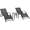 Bild von OUTSUNNY Sonnenliege mit Tisch 3er-Set Gartenliegen Relaxliege Liegestuhl atmungsaktives Gartenmöbel für Balkon Terrasse Schwarz Aosom.de
