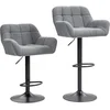 Bild von HOMCOM 2er-Set Barhocker Barstuhl Höhenverstellbar Küchenstühle 360° Drehstuhl Bistrohocker mit Fleece-Optik, Lehne und Fußstütze für Bartheke Küche Esszimmer Grau 57,5 x 52,5 x 93-114 cm Aosom
