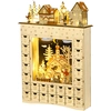 Bild von HOMCOM Adventskalender zum Befüllen 24 Schubladen Fächer Weihnachtskalender mit LED-Lichtern Adventskalenderbox Weihnachtsdekoration DIY Naturholz 36 x 9 x 52 cm Aosom