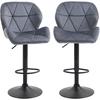 Bild von HOMCOM Set 2 Barhocker mit höhenverstellbarer Metallbasis, Samt Sitz, Drehbare Barhocker mit Rückenlehne und Fußstütze, 51,5x57,5x93-114,5cm, Grau Aosom
