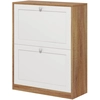 Bild von HOMCOM Schuhschrank Slim mit 3 Verstellbaren Regalen auf 2 Ebenen oder Entfernbar für 12 Paare, Schuhschrank aus Spanplatte und MDF Platzsparend, 60x24.5x75.5 cm, Weiß und Eiche Aosom