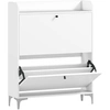 Bild von HOMCOM Slim-Schuhschrank mit 2 Klapptüren, Eingangs-Schuhregal mit verstell- und herausnehmbaren Einlegeböden, Oberplatte aus Holz, Schuhschrank für 16 Paar mit Griff, 80x24x101 cm, Weiß Aosom