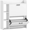 Bild von HOMCOM Slim-Schuhschrank mit 2 Klappklappen, Schuhschrank für den Eingangsbereich mit 3 offenen Fächern, verstellbare Einlegeböden, obere Ablage, Platz für 15 Paar, Holz mit Griff, 83x24x90,5 cm, Weiß Aosom