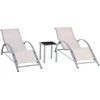 Bild von Outsunny Set 2 Gartenliegen und Beistelltisch mit Glasplatte, Sonnenliege mit atmungsaktivem Gewebe, 59x169x66 cm, Creme Aosom
