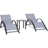 Bild von Outsunny Set 2 Gartenliegen und Glastisch, Sonnenliege mit atmungsaktivem Gewebe, 59x169x66 cm, Hellgrau Aosom