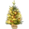 Bild von HOMCOM Mini-Weihnachtsbaum mit integrierter Beleuchtung, 60 cm, kleiner Weihnachtsbaum mit 141 Zweigen, Zapfen, rote Beeren, Zementfuß, Weihnachtsdekoration, für Zuhause, Innen, Grün Aosom
