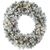 Bild von HOMCOM Schneebesetzte Weihnachtsgirlande 60 cm mit 8 LED-Modi, Tartan-Schleife, 140 Zweige, Zapfen und Beeren, Tür- und Fensterdekoration, Grün Aosom