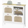 Bild von HOMCOM Schuhschrank mit 4 Rattantüren Schuhregal für den Eingang mit verstellbaren Regalen für 20 Paare Schuhe 105x24x95,5 cm Weiß Aosom