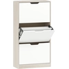 Bild von HOMCOM Schmaler Schuhschrank, 3 Klapptüren, Schuhschrank für Eingangsbereich, Platz für 18 Paar Schuhe, für Flur, geringe Stellfläche, 62,5x26x117,5 cm, Eiche und Weiß Aosom