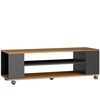 Bild von HOMCOM TV-Möbel auf Rollen, wandhängend oder stehend, fürs Wohnzimmer, mit 4 offenen Regalböden, für Fernseher bis 139,7 cm, moderner Stil, 120x40x38,5 cm, Nussbaum und Matt-Schwarz Aosom