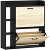 Bild von HOMCOM Schmaler Schuhschrank 2 Türen, Schuhschrank für Flur mit 3 seitlichen Regalen und verstellbaren Einlegeböden, für 15 Paar Schuhe, für Flur, kleiner Raum, 83x24x90,5 cm, Natur und Schwarz Aosom