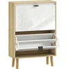 Bild von HOMCOM Schuhschrank schmal mit 2 Türen Hochglanz-Weiß, Schuhschrank für Flur mit verstellbaren Einlegeböden, Holzbeine, für 12 Paar Schuhe, 60x24x91 cm Weiß Aosom