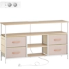 Bild von HOMCOM TV-Möbel mit LED-Licht, TV-Möbel für Wohnzimmer mit Steckdosen, USB-Ports, offenen Regalen, 4 faltbaren Stoffschubladen und Seitentasche, für Fernseher bis zu 50 Zoll, Beige und Natur Aosom