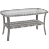 Bild von Outsunny Gartentisch aus Rattan mit Ablage, rechteckiger Beistelltisch, gewellte gehärtete Glasplatte, Stahlgestell, für Terrasse, Patio, 90x50x45 cm, Dunkelgrau Aosom