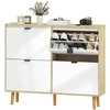 Bild von HOMCOM Schuhschrank Schmal mit 4 Türen in Glänzendem Weiß, Schuhschrank Eingangsbereich mit Verstellbaren Regalen Holzbeine, für 20 Paare Schuhe, 105x24x92,5 cm Weiß Aosom