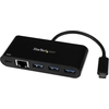 Bild von StarTech.com USB-C auf Ethernet Adapter mit 3 Port USB 3.0 Hub und Stromversorgung, Kabelgebunden, USB, Ethernet, 5000 Mbit/s, Schwarz