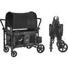Bild von VEVOR Wagen Kinderwagen für 2 Kinder, Schiebe- und Ziehwagen, zusammenklappbarer Kinderwagen mit verstellbarem Griff, umschließendes Geschirr, abnehmbare Sonnenblende, 4 Räder mit Bremsen, multifunktionaler Tandem-Kinderwagen für Camping, Dunkelpurpur, Dunkelgrau + Schwarz, Schieben 4 Personen