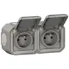 Bild von Doppelsteckdose IP55 Legrand Wasserdicht 2P+T 16A Grau Aufputzmontage Plexo