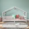 Bild von Hausbett RENA aus massiver Kiefer in weiß, schönes Montessori Bett mit Rausfallschutz, stabiles Kinderbett in 90 x 200 cm