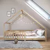 Bild von Hausbett CORA 90x200 cm, Natur - Kinderbett mit Rausfallschutz aus Massivholz, Montessori Bodenbett, Holzbett für Jungen und Mädchen