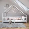 Bild von Hausbett CORA 90x200 cm, Weiß - Kinderbett mit Rausfallschutz aus Massivholz, Montessori Bodenbett, Holzbett für Jungen und Mädchen