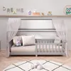Bild von Hausbett NINA aus massiver Kiefer, schönes Montessori Bett in 90 x 200, minimalistisches Kinderbett mit Dach in grau