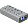 Bild von DeLOCK USB 5 Gbps Hub mit 4 Ports + 1 Schnellladeport mit Schalter und Beleuchtung, USB 3.2 Gen 1 (3.1 Gen 1) Type-B, USB 3.2 Gen 1 (3.1 Gen 1) Type-A, 5000 Mbit/s, Grau, Aluminium, 0,8 m
