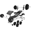 Bild von GORILLA SPORTS® Kraftstation - inkl. Hantelset 100kg, mit Hantelablage, Latzug, Butterfly und Beincurl, Verstellbar, Weiß - Multifunktion Hantelbank, Trainingsbank, Fitnessstation