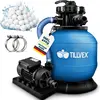 Bild von tillvex® Sandfilteranlage Pool 7.900L/h inkl. 400g Filterbälle blau | Filteranlage 7-Wege Ventil & 2in1 Adapter Ø32mm - 38mm | Poolfilter mit Druckanzeige | Sandfilter für Schwimmbecken