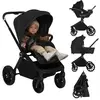 Bild von Lionelo Kombikinderwagen Mika Plus 3in1 bis 38 Monate (22kg), XXL-Verdeck mit UPF50+, 3-stufige Verstellung des Elterngriffs - Black Onyx