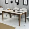 Bild von Skye Decor, Hochwertiger Esstisch, Walnuss & Travertin, 145 x 75 x 88 cm | 100% melaminbeschichtete Spanplatte, 18 mm dick | Elegantes Design für modernes Wohnen & Essbereiche.
