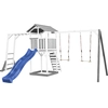 Bild von AXI Beach Tower Spielturm aus Holz in Weiß & Grau | Spielhaus für Kinder mit blauer Rutsche, Klettergerüst, Doppelschaukel und Sandkasten | Stelzenhaus für den Garten