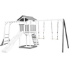 Bild von AXI Beach Tower Spielturm aus Holz in Weiß & Grau | Spielhaus für Kinder mit weißer Rutsche, Klettergerüst, Doppelschaukel und Sandkasten | Stelzenhaus für den Garten