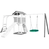 Bild von AXI Beach Tower Spielturm aus Holz in Weiß & Grau | Spielhaus für Kinder mit weißer Rutsche, Klettergerüst, Nestschaukel und Sandkasten | Stelzenhaus für den Garten