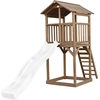 Bild von AXI Beach Tower Spielturm aus Holz in Braun | Spielhaus für Kinder mit weißer Rutsche und Sandkasten | Stelzenhaus für den Garten