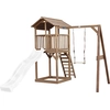 Bild von AXI Beach Tower Spielturm aus Holz in Braun | Spielhaus für Kinder mit weißer Rutsche, Schaukel und Sandkasten | Stelzenhaus für den Garten