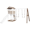 Bild von AXI Beach Tower Spielturm aus Holz in Braun & Weiß | Spielhaus für Kinder mit weißer Rutsche, Doppelschaukel und Sandkasten | Stelzenhaus für den Garten