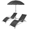 Bild von vidaXL Sonnenliegen mit Schirm Aluminium Schwarz