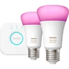 Bild von Philips Hue White and Color ambiance Starter-Set: E27 - Smarte Lampe A60 Doppelpack, Set für intelligente Beleuchtung, Bluetooth/Zigbee, Weiß, LED, E27, A60