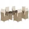 Bild von vidaXL 7-tlg. Garten-Essgruppe mit Kissen Beige Poly Rattan